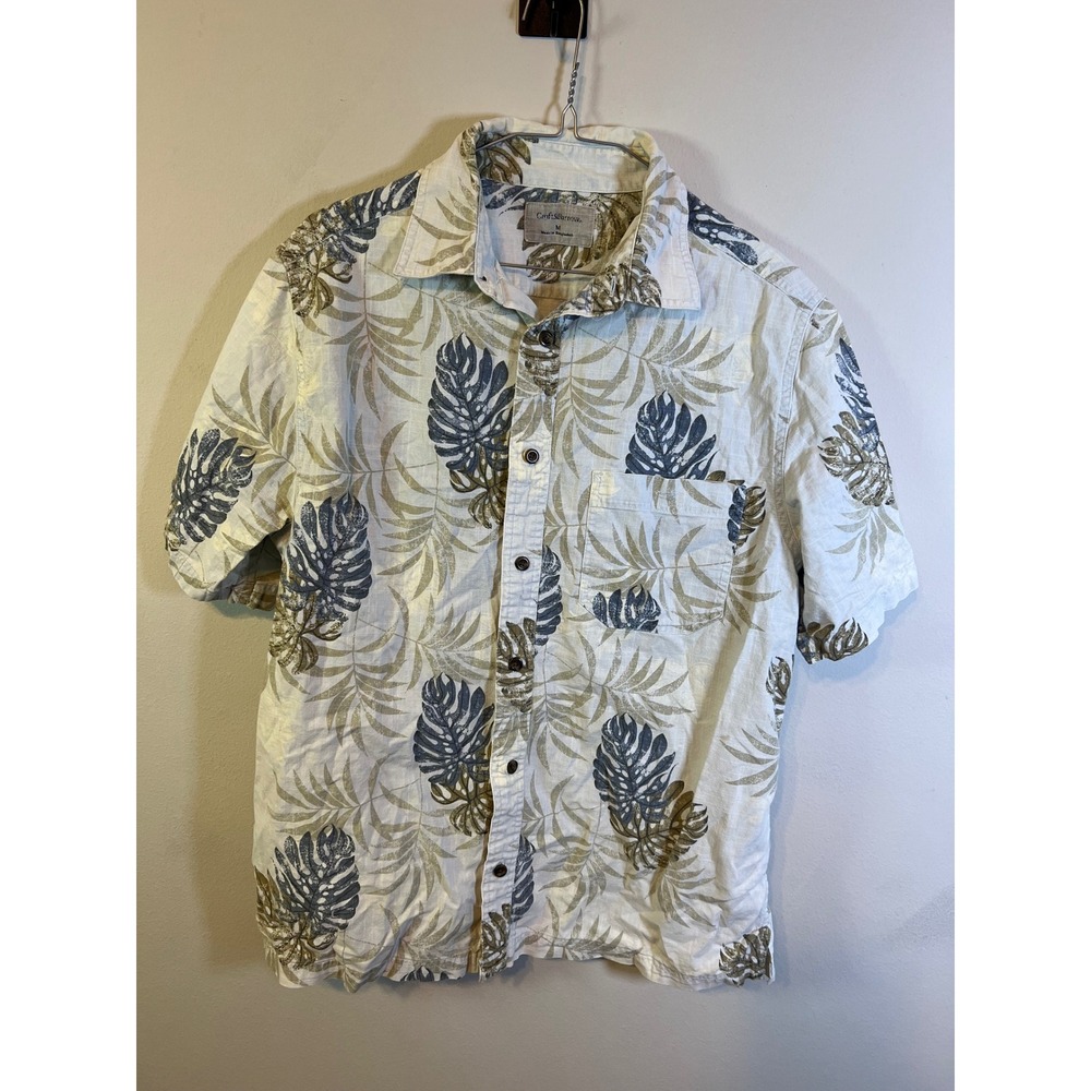Croft & Barrow Mens Shirt Tropical Palm Leaf Print White Size M‎